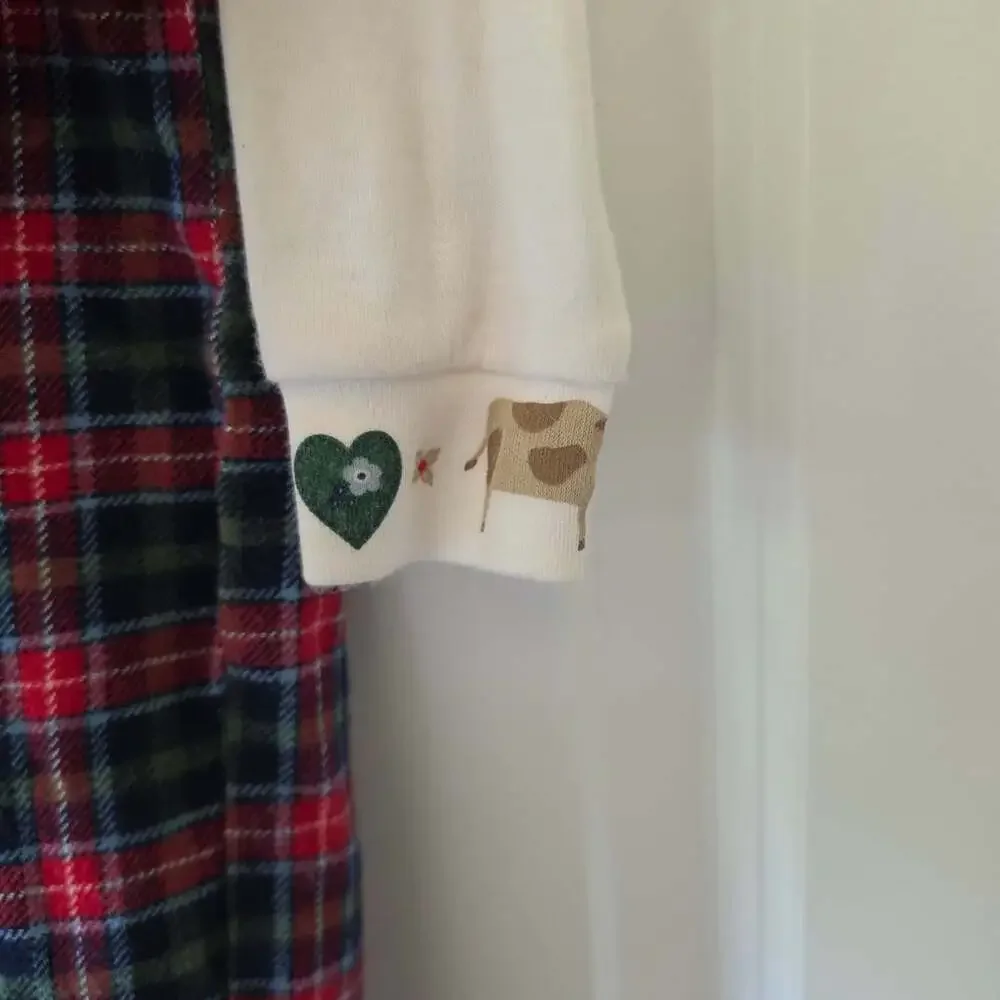Flourishing Baby 24M Plaid Farm Animal Romper Turtleneck Set 90s